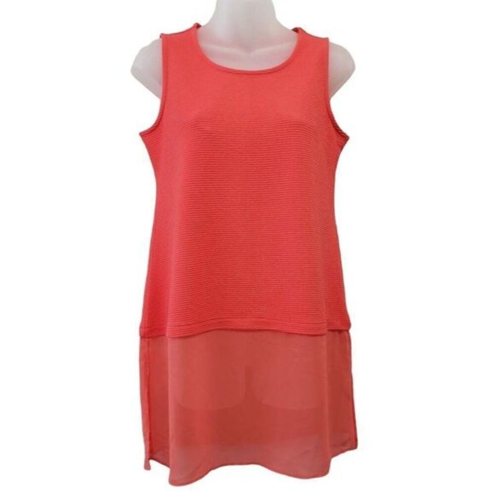 Alfani Petite Tunic Top Women's‎ Petite SMALL Coral Pink Orange Layered-Look NEW